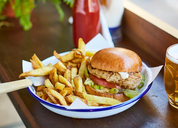 Chicken burger with chips