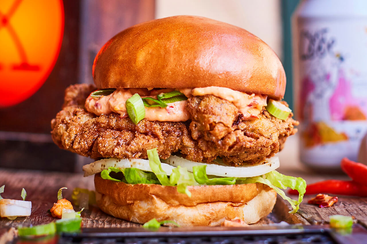Chilli garlic mayo, spring onion and lettuce in the Keralan Fried Chicken special