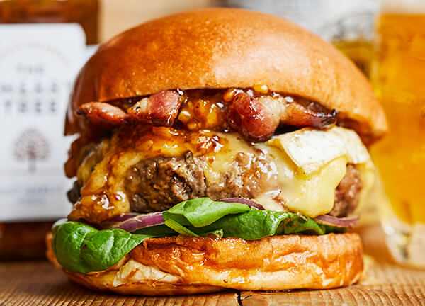 beef burger with smoked bacon and cheese
