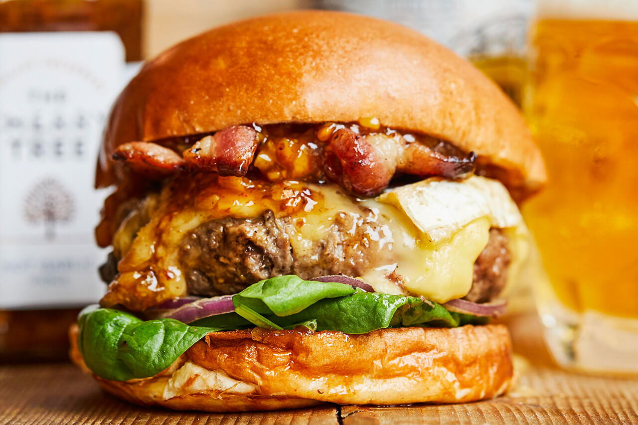 beef burger with smoked bacon and cheese
