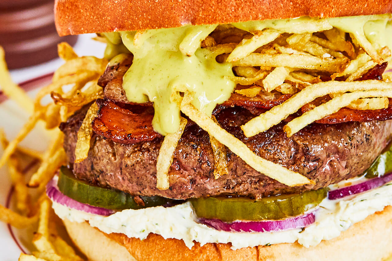 Beef burger with boursin cheese and bacon