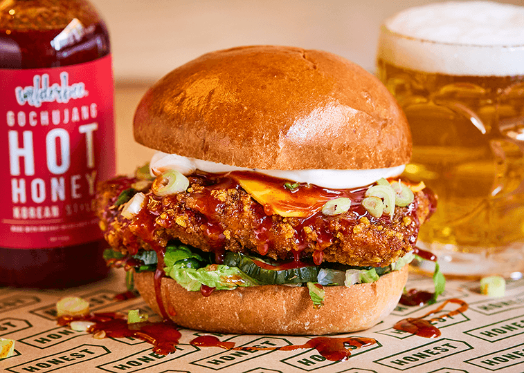 Korean fried chicken burger with cheese