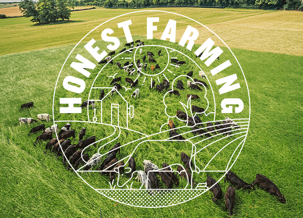 Honest Farming logo in field